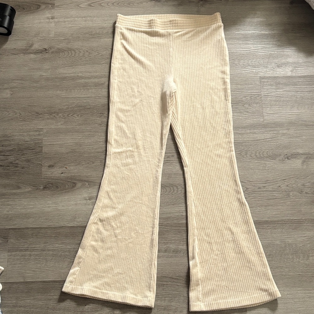 aerie Cream Ribbed Boot Cut Pants